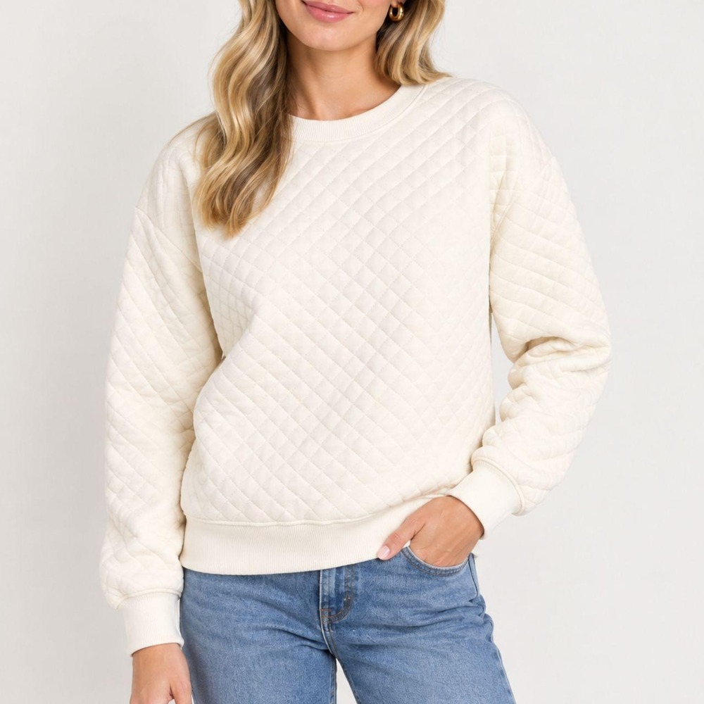 Tuckernuck Sport Cream Campbell Quilted Crew Neck Pullover Sweatshirt size S NWT
